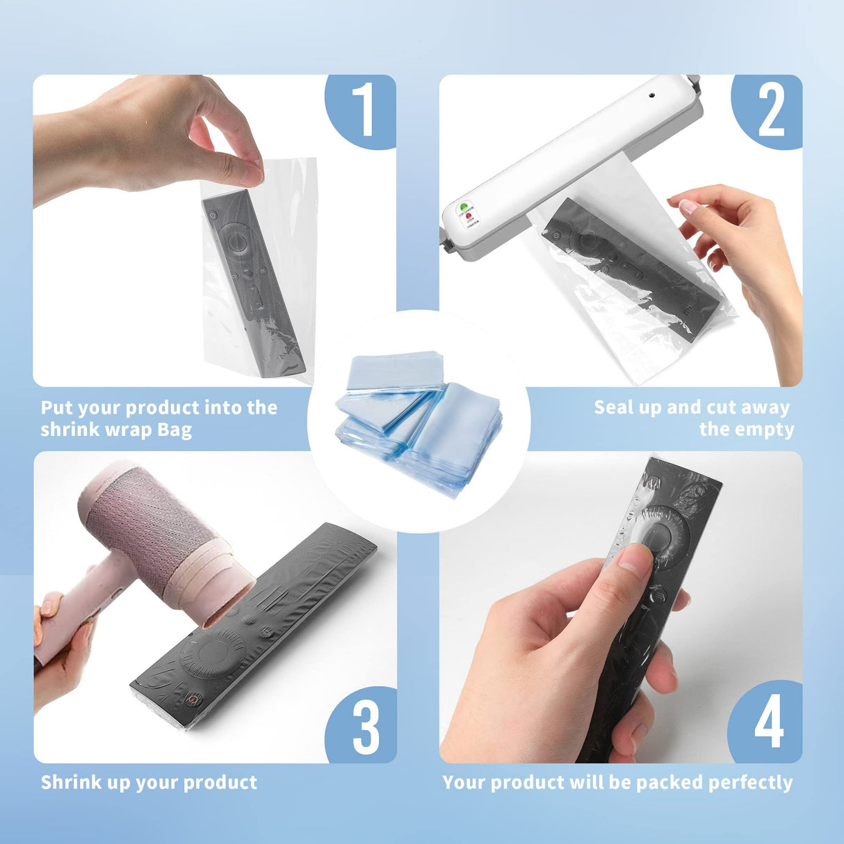 500 Pcs 6x8 Inch POF Heat Shrink Wrap Bag,Dveda Clear Odorless Shrink Wrap Bag with Vent Hole, Heat Shrink Film Wrap for Packagaing Books,DVD/CD,Sublimation Tumblers,Soap,Bath Bombs,Small Gifts Dveda