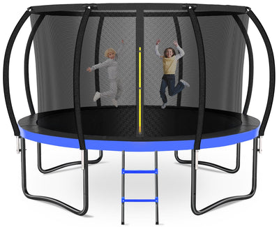 Zevemomo 12FT Trampoline Outdoor, 12 FT Backyard Trampoline for Kids & Adults, Kids Safety Net, Ladder, Curved Poles, ASTM Certified