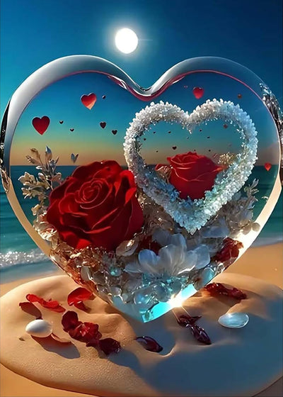 KINPLUB 5D Diamond Painting Kits for Adults, Roses in Love Beach Diamond Art Kits for Adults Beginners, DIY Full Drill Paint with Round Diamond Dots, Home Wall Decor 12x16 Inch