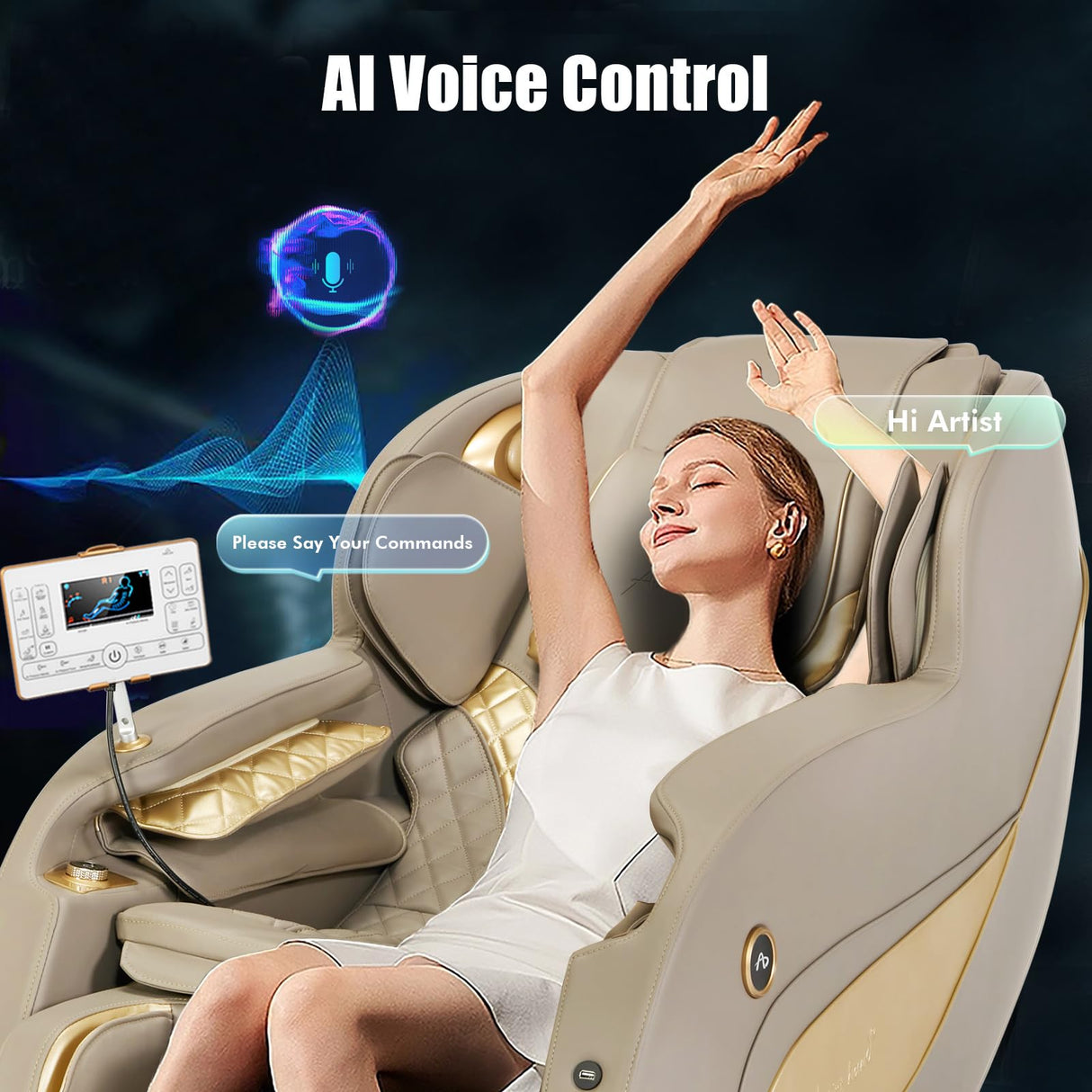 Artist hand Massage Chair Full Body, Zero Gravity Massage Chair SL-Track Shiatsu Massage Recliner Chair with 12 Modes, Bluetooth Speakers, Body Scan, Heating, Foot Roller, AI Control, Airbags, Khaki Artist hand