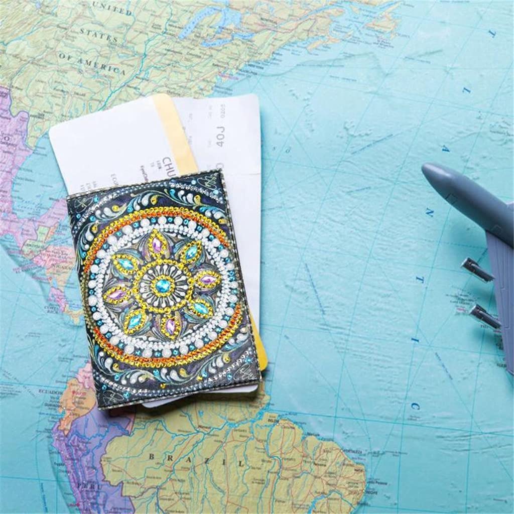 2 Pieces Diamond Painting Leather Passport Holder, DIY Special Shaped Crystal Painting Travel Passport Protective Cover for Boarding Pass, ID Card, Driver's License-20X14CM (AA084-AA086) Vocttaiy