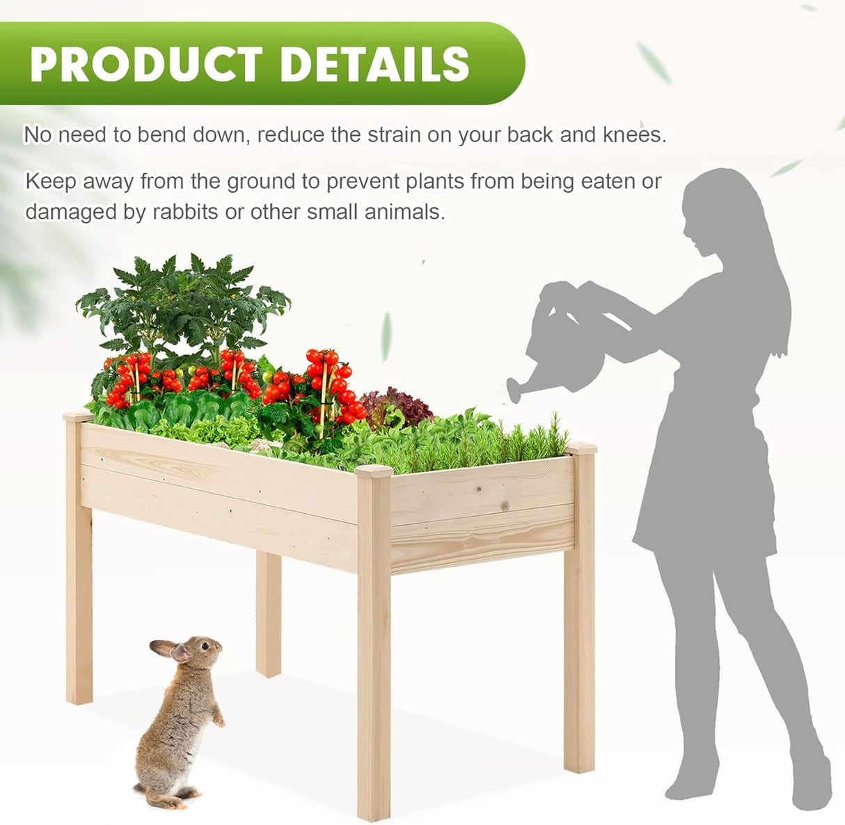 SUNCROWN Outdoor 4 FT Wooden Raised Garden Bed Elevated Planter Box Stand for Vegetables Fruits Herb Grow, Patio or Yard Gardening SUNCROWN