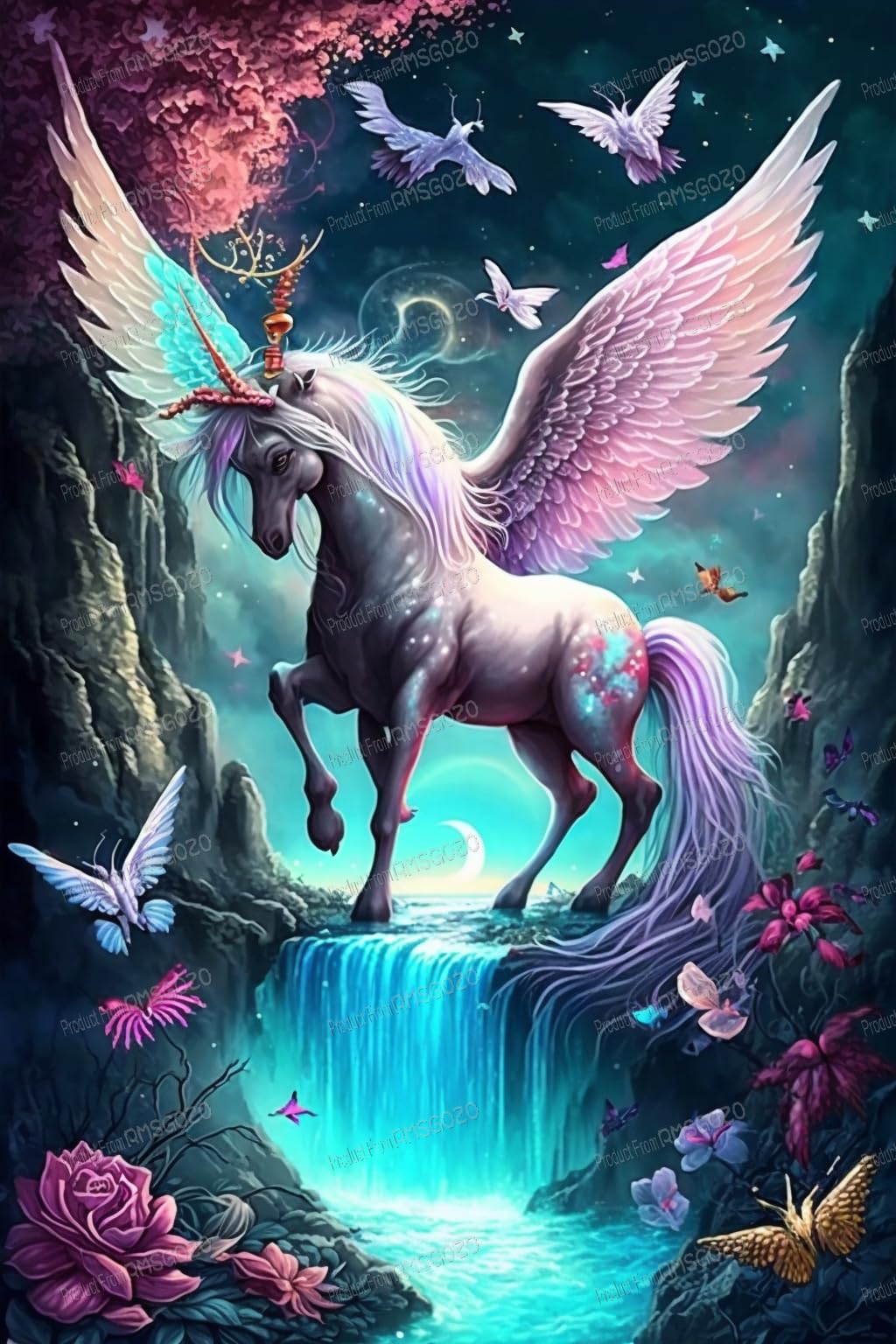 RMSGOZO Waterfall Unicorn Diamond Painting Kits - Fantasy Diamond Painting for Adults, Chic Full Round Diamond Crystal Cross Stitch Kit, for Wall Decor Bathroom Decor Or Gifts 12 X 12 Inch RMSGOZO