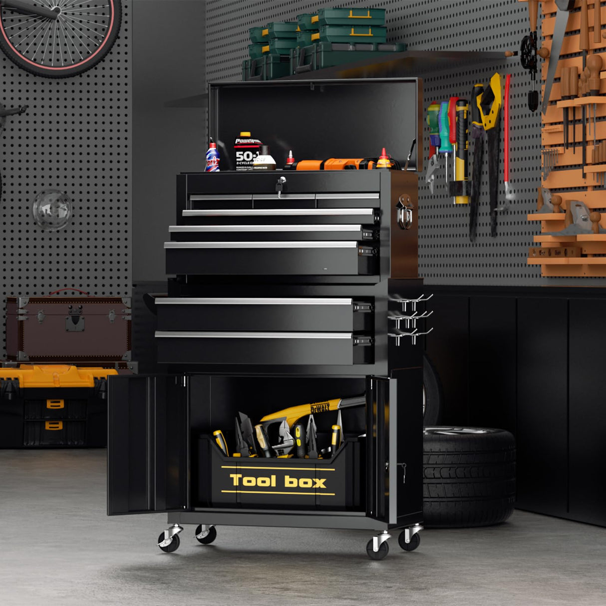 Omelaza 8-Drawer Rolling Tool Chest with Lock, Detachable Tool Cabinet Cart with Wheels, High-Capacity Mechanic Tool Organizer for Garage Workshop Warehouse Storage Omelaza