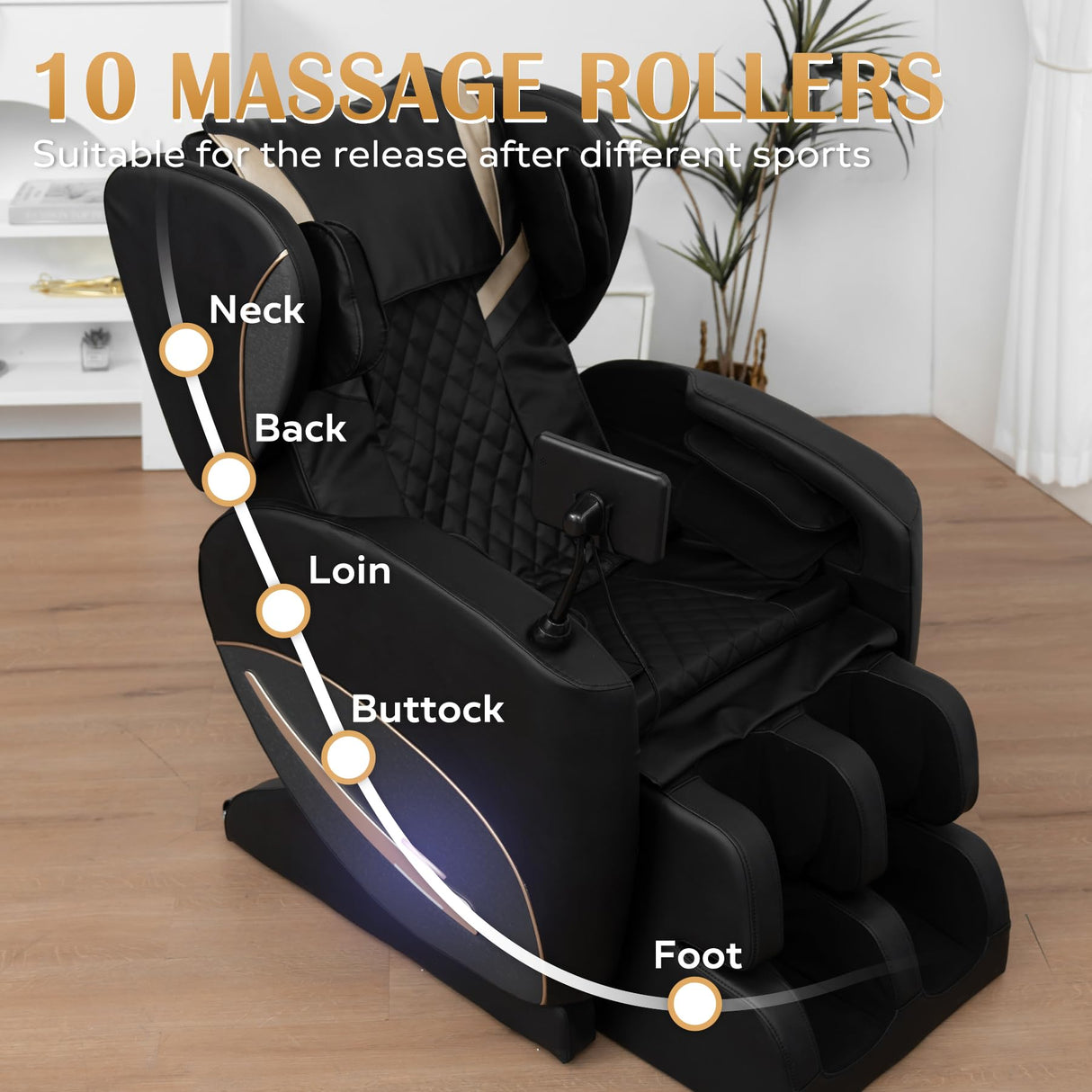 KEIKI Zero Gravity Massage Chair Recliner with 10 Massage Rollers, Full Body Air Pressure Therapy, Heated Lumbar & Leg, Foot & Calf Massage, Bluetooth Audio, Adjustable Intensity, PU Leather, Black KEIKI