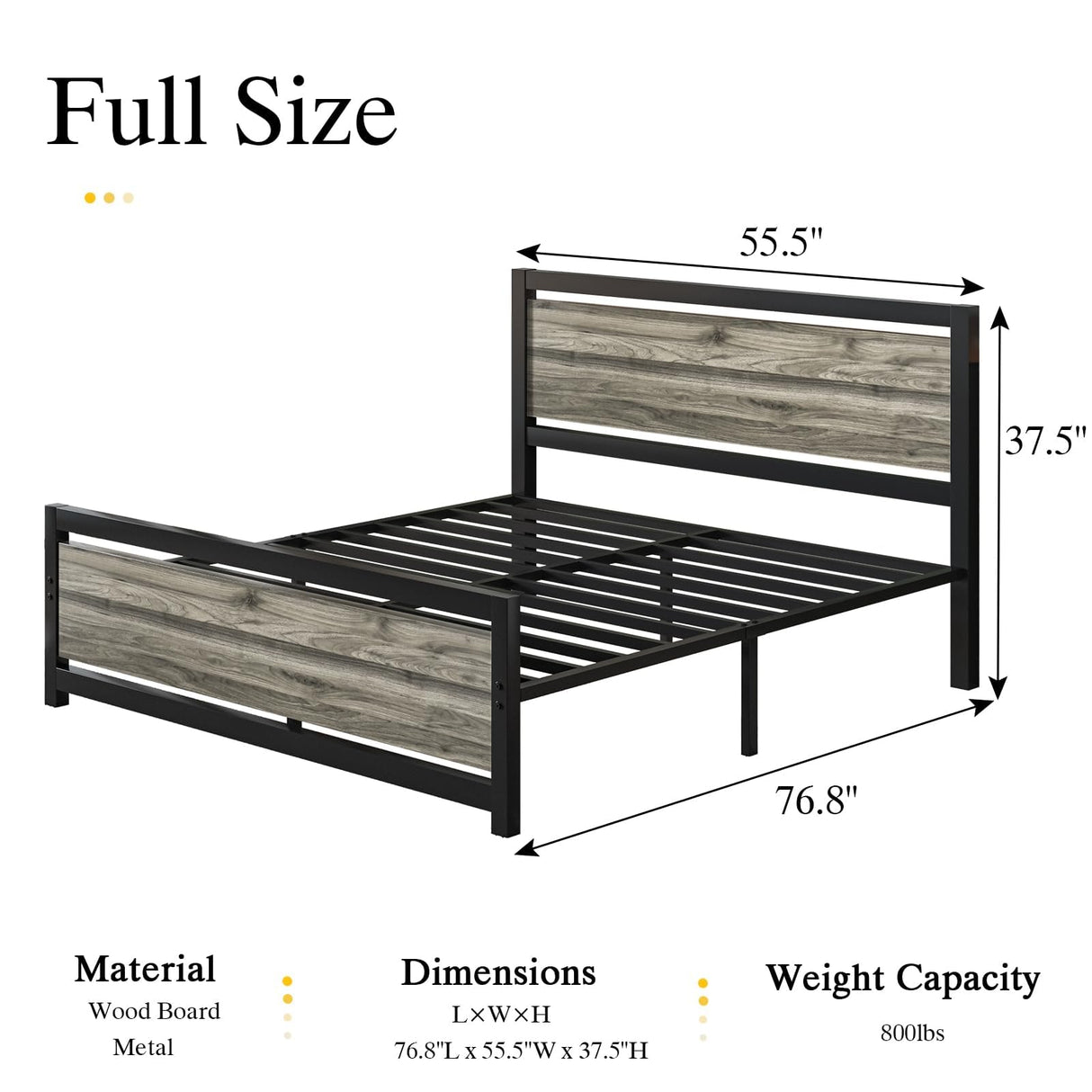 Catrimown Heavy Duty Full Size Bed Frame with Stylish Washed Grey Wood Headboard and Footboard Catrimown