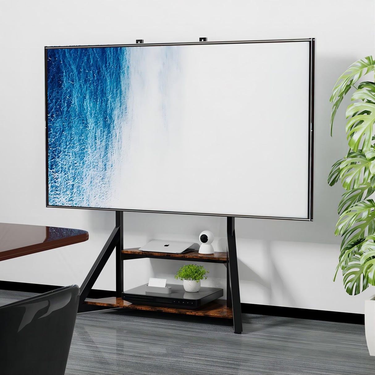 unho TV Stand with Mount, for 65 to 100 inch Large LCD/LED Flat Curved Screen Adjustable Heights Bracket Heavy Duty 2 Wooden Shelves Base VESA 800x600mm Max.Load Bearing 100kg unho