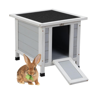 COZIWOW Rabbit Hutch, Outdoor Cat House Weatherproof, Bunny Cage Indoor with Openable, Portable Small Animals Shelters with Nonslip Ramp for Hideout Rabbits/Feral Cats/Chicken/Duck/Small Animals-Gray
