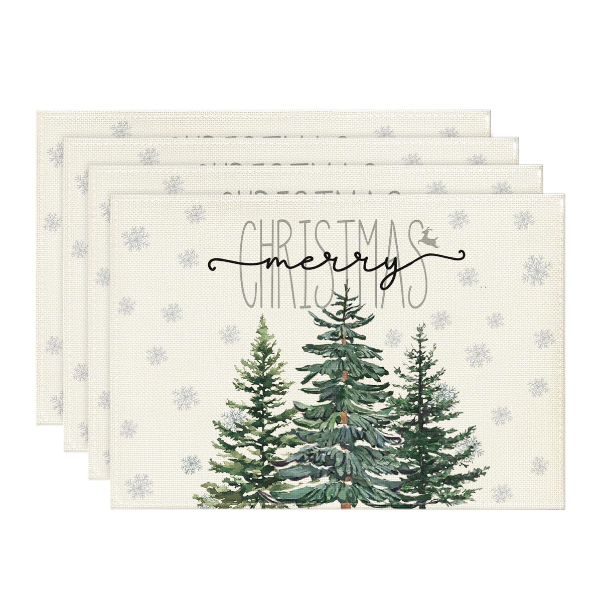 Artoid Mode Beige Pine Tree Snowflake Merry Christmas Placemats Set of 4, 12x18 Inch Seasonal Winter Xmas Holiday Table Mats for Party Kitchen Dining Decoration Artoid Mode