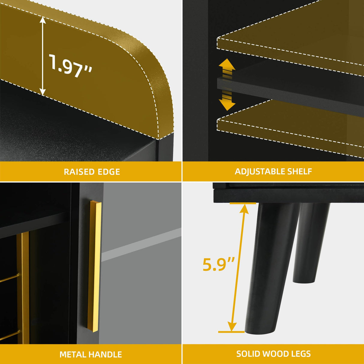 DWVO Wine Bar Cabinet with Led Lights & Power Outlets, 53" Coffee Bar Cabinet for Liquor and Glasses, Modern Buffet Sideboard with Storage Cabinet for Kitchen, Dining & Living Room, Black DWVO