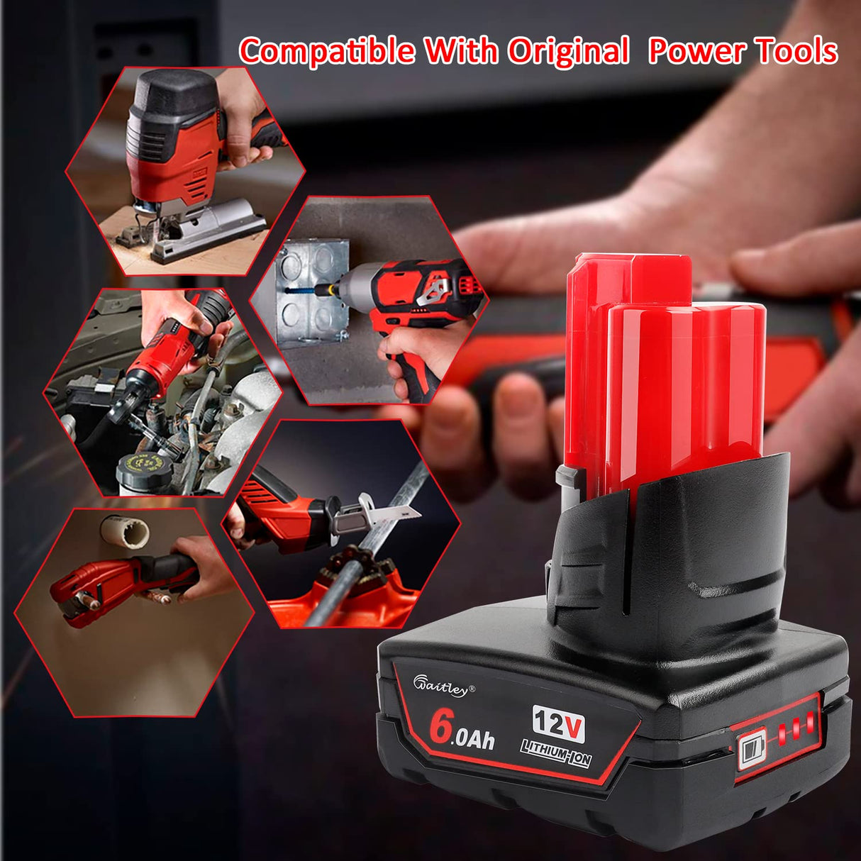 waitley 2 Pack 12V 6A Replacement Battery Compatible with Milwaukee 6.0Ah Power Tools waitley