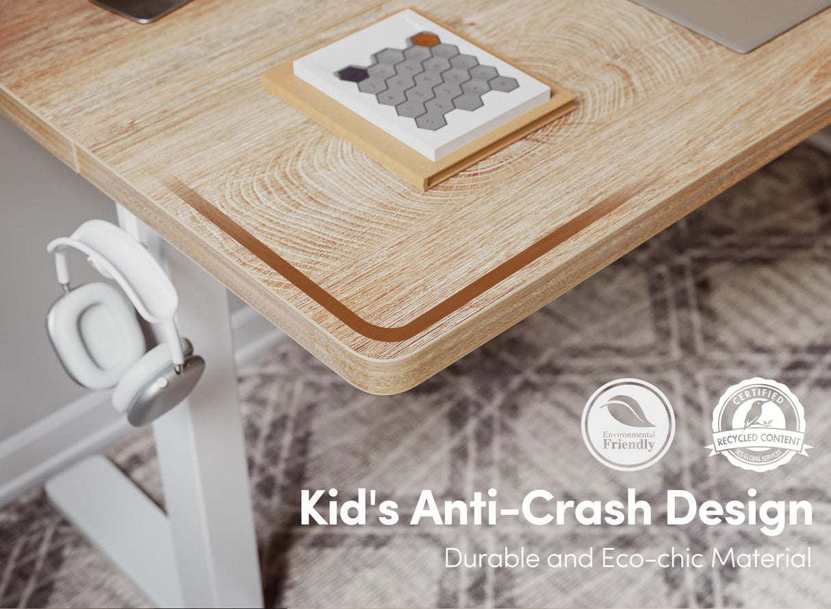 FEZIBO 55 x 24 Inchs Electric Standing Desk, Height Adjustable, Sit Stand Up, Computer Office Desk with Splice Board, White Frame/Maple Top FEZIBO