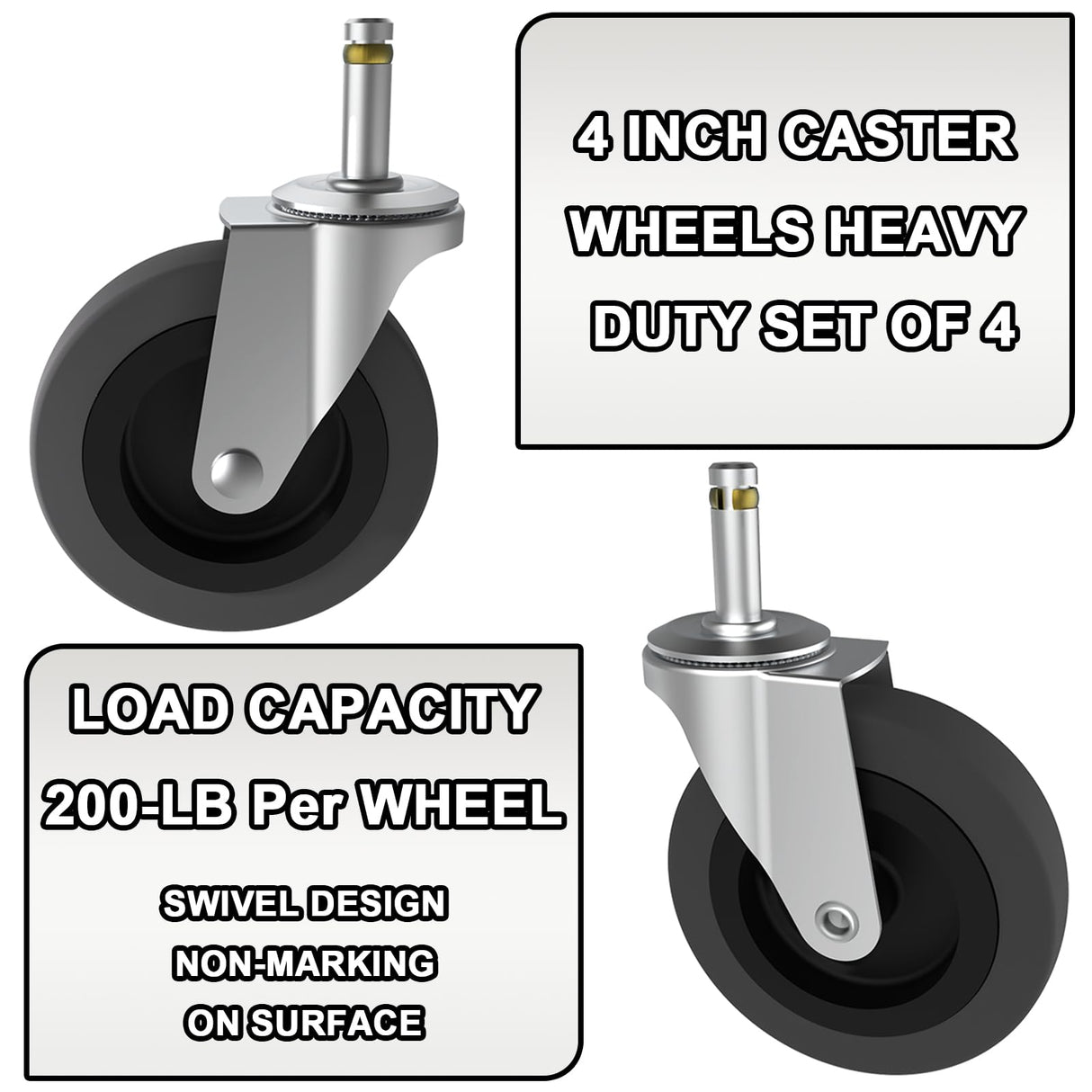 4 Inches Stem Caster Wheels,7/16-Inch Stem Diameter Swivel Rubber Casters,Heavy Duty TPR Replacement Wheels for Rubbermaid Mop Bucket Utility Cart Shop Vac Weber Grills - 4 Pack AAGUT