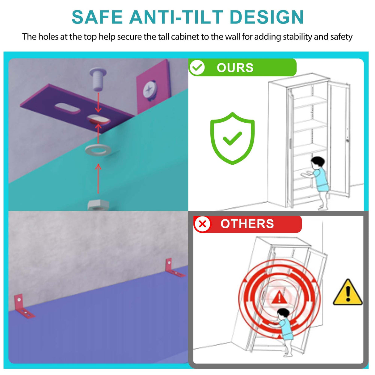 Desirable Life Display Cabinet with Glass Doors, Metal Storage Cabinet with 4 Adjustable Shelves, 5 Tier Curio Cabinet with LED Lights, 67” Tall Display Case for Collectibles, Black Desirable Life