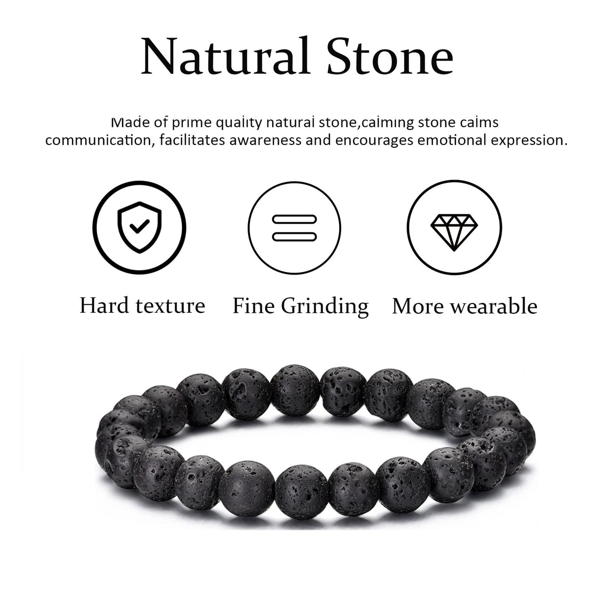 RANKEEF Tiger Eye Bracelet For Men 8MM Natural Stone Beads Bracelet Set Stretch Lava Rock Bracelets Adjustable Black Crystal Beaded Bracelet for Men Women Gifts RANKEEF