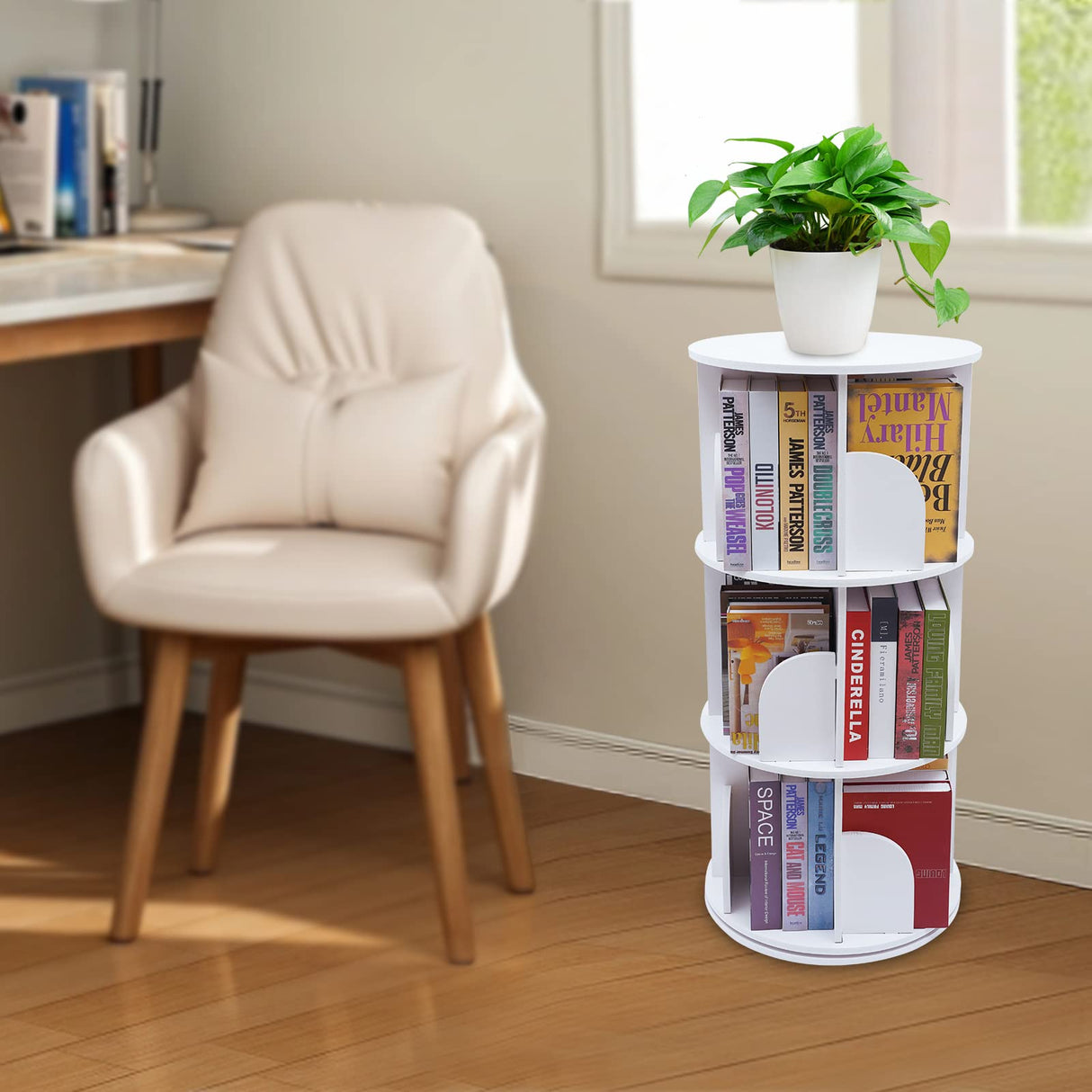 3-Tier Rotating White Display Bookcase for Kids and Adults Kathring