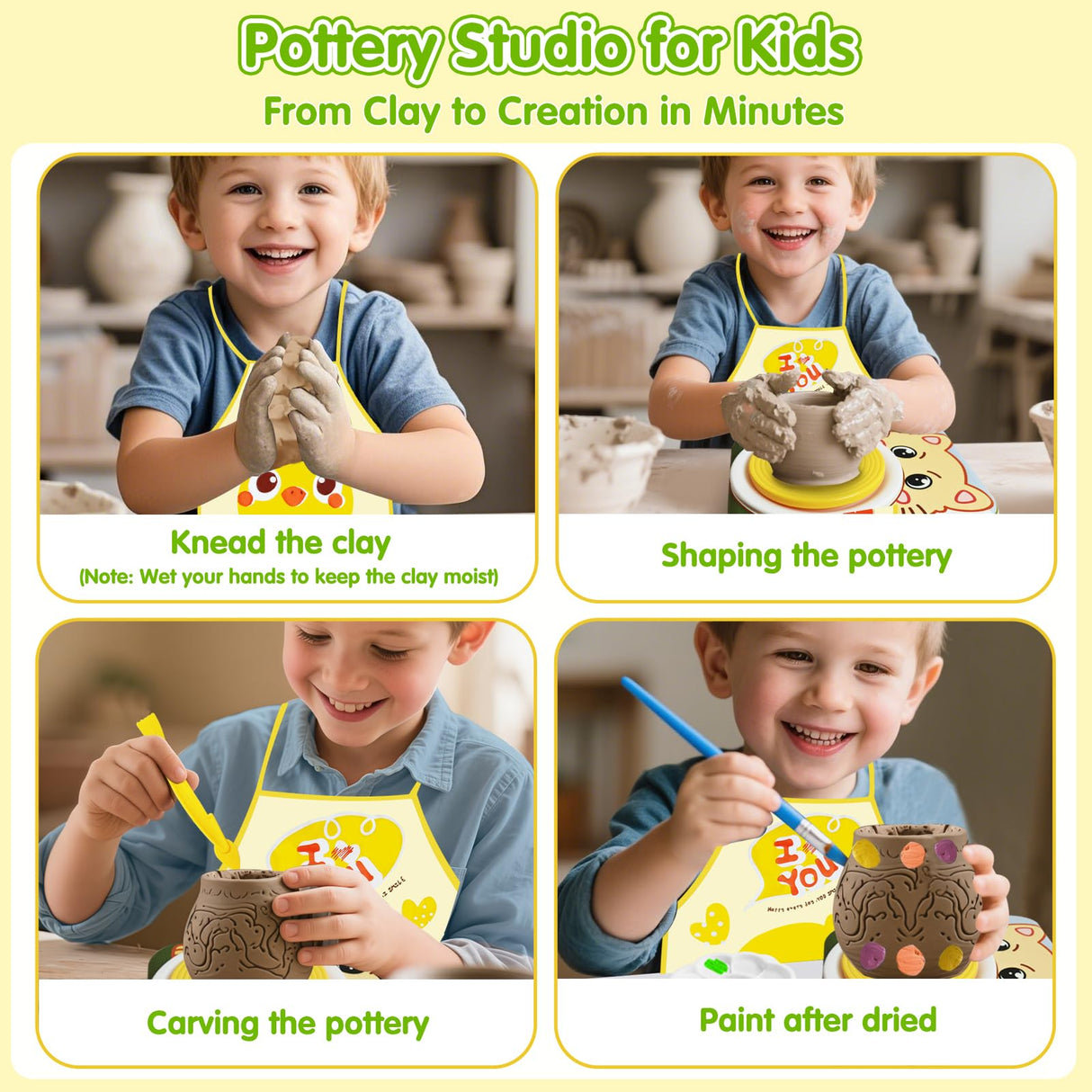 Pottery Wheel for Kids Arts and Crafts Toys for Kids 4-8 8-12 Girl Beginner with Foot Pedal USB Power 3 Clay Packs Apron Tools Mini Art Supplies Birthday Christmas Gifts for 9 Year Old Girls Mikiomie