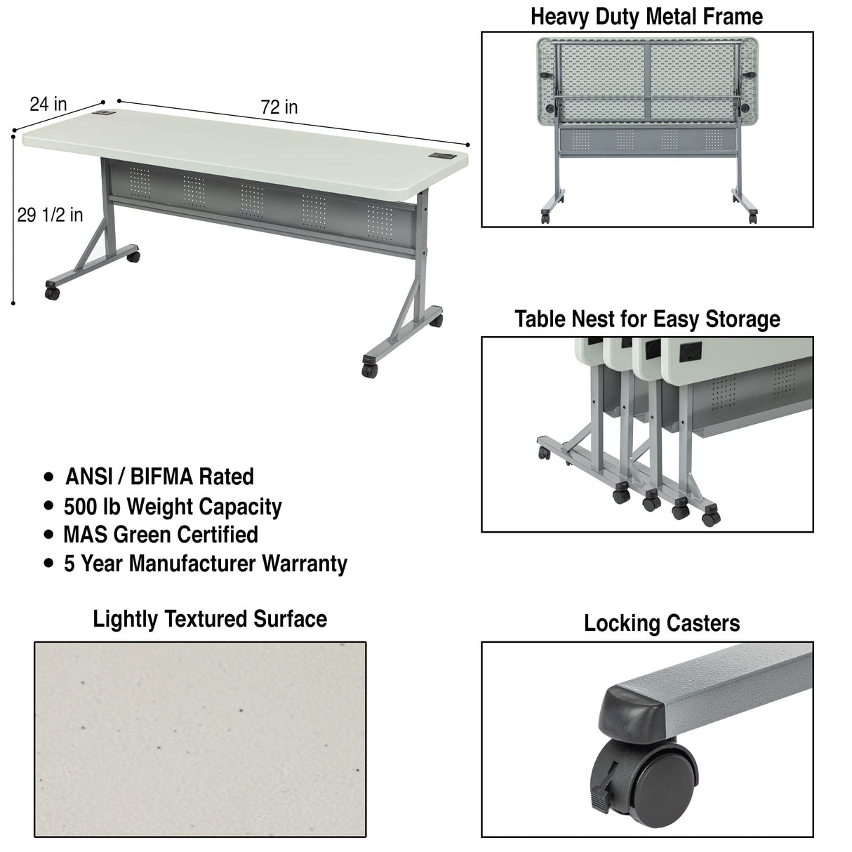 OEF Furnishings OEF Training Table, 72", Grey (OEFBPFT2472) OEF Furnishings