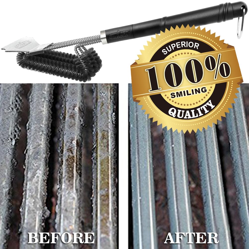 GRILLART Grill Brush and Scraper BBQ Brush for Grill, Safe 18" Stainless Steel Woven Wire 3 in 1 Bristles Grill Cleaning Brush, BR-4516 GRILLART
