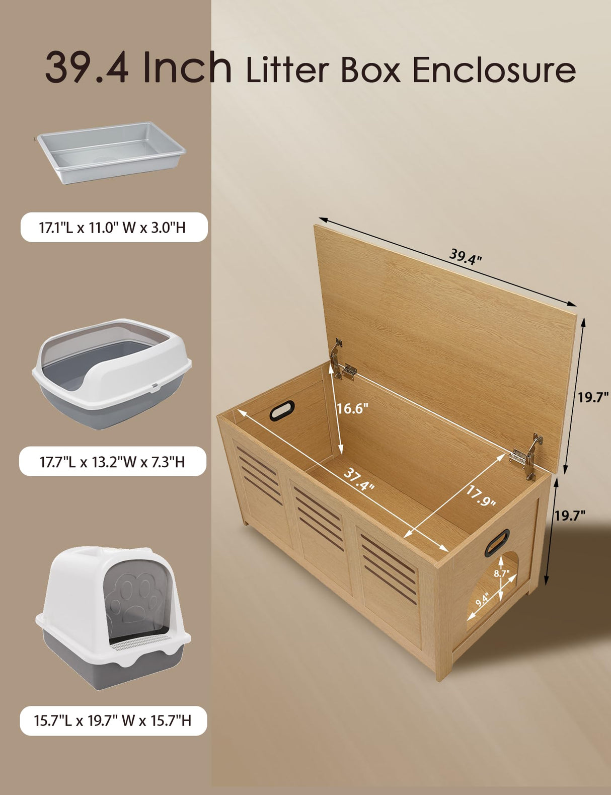 DINZI LVJ Litter Box Enclosure, Flip Top Litter Box Furniture, Hidden Cat Washroom, Wooden Cat House, End Table, 39.4" L x 19.7" W x 19.7" H, Good Ventilation, Easy to Assemble, Natural DINZI LVJ