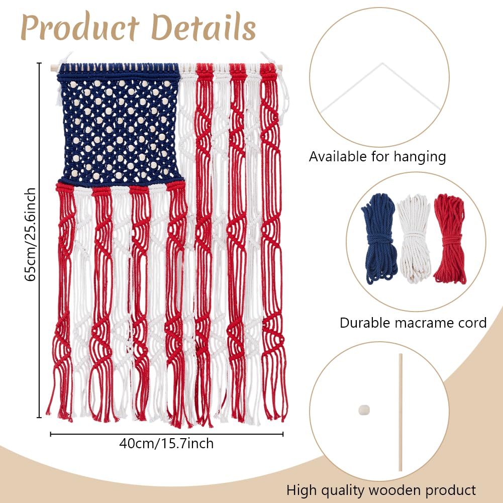 ORIGACH Macrame Independence Day Wall Hanging Kit American Flag Patriotic Decor Macrame Kit for Beginners Adults with Step by Step Tutorial Instruction Fourth of July Ornaments ORIGACH