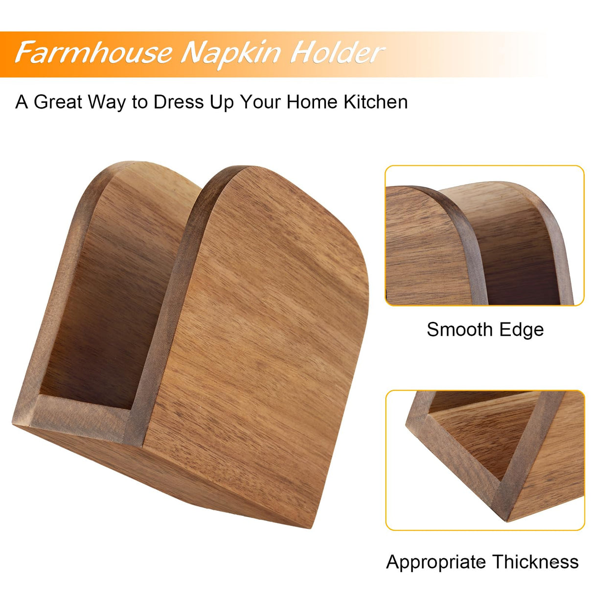 Acacia Wood Napkin Holder for Table, Wooden Upright Napkin Holders for Kitchen, Standing Napkin Dispenser for Kitchen Dining Room Party Cocktail Outdoor Use, Rustic Kitchen Table Decor ALELION