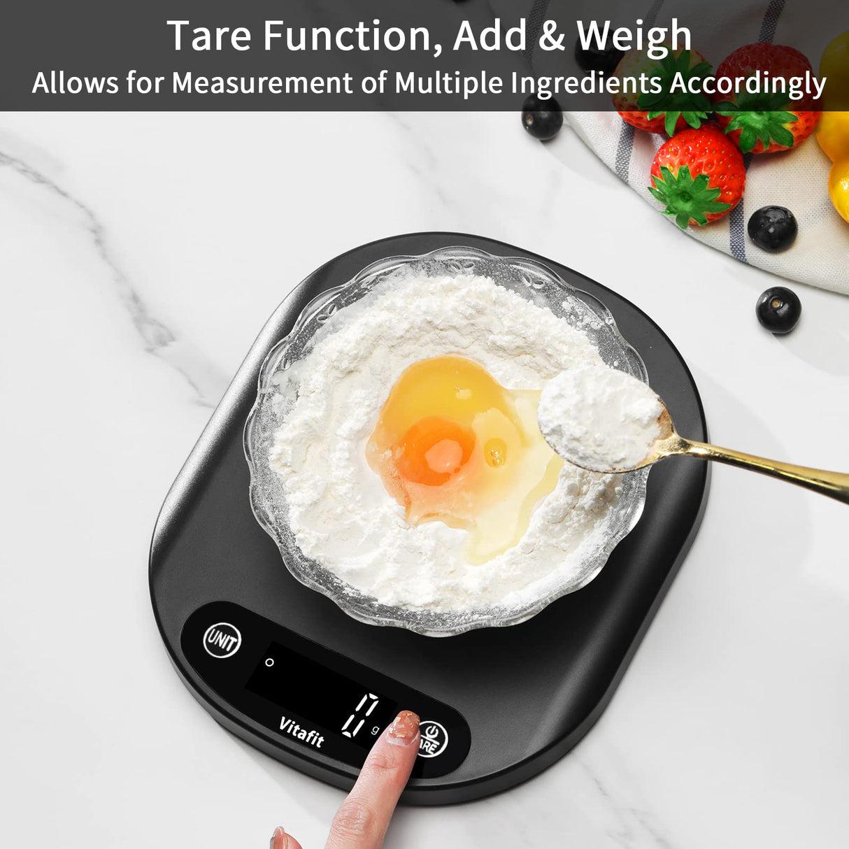 Vitafit 33lb/15kg Digital Food Scale in High Precision 0.1oz/1g, Our Own Kitchen Scale Professional Factory Since 2001, Home and Kitchen Essentials for Cooking and Baking, LED, 3*AAA Batteries, Black Vitafit