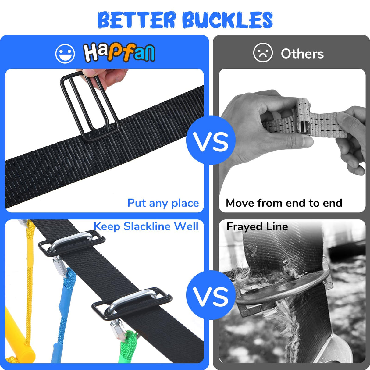 Hapfan 65 ft Ninja Warrior Obstacle Course for Kids with Swing, Ninja Rope Course with 11 Obstacles for Backyard Outside, Tree Slackline Jungle Gym Outdoor Hapfan