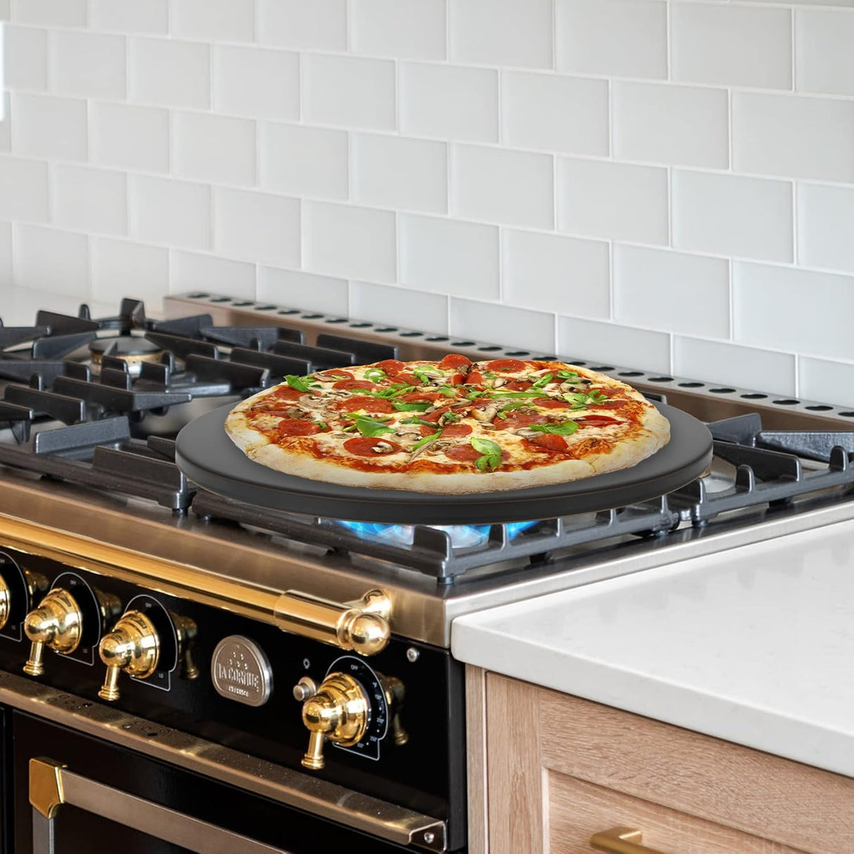 Onlyfire Round Pizza Grilling Stone for Oven, BBQ and Grill - 15” Non-Stick Black Ceramic Baking Stone for Pies, Pastry Bread, Calzone - Home Kitchen Accessories onlyfire