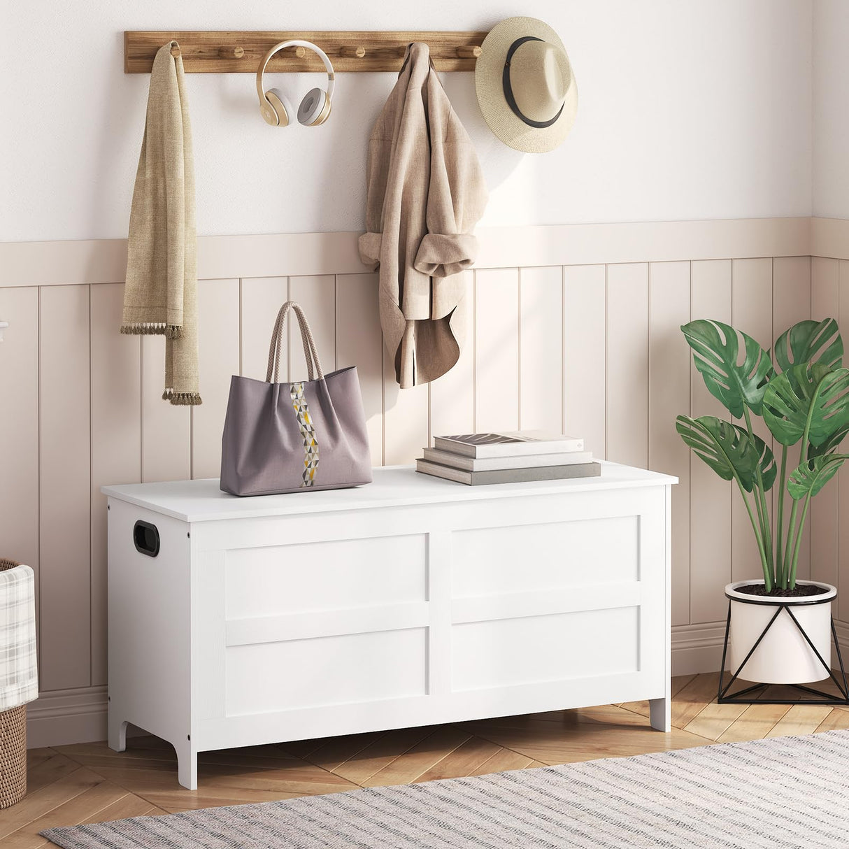 MAHANCRIS Storage Chest, 39.4”L Large Toy Chest, Entryway Storage Trunk, Toy Storage Organizer, Storage Bench with Safety Hinge, Entrance Bench for Living Room, Entrance, Bedroom, White SCWT48301 MAHANCRIS