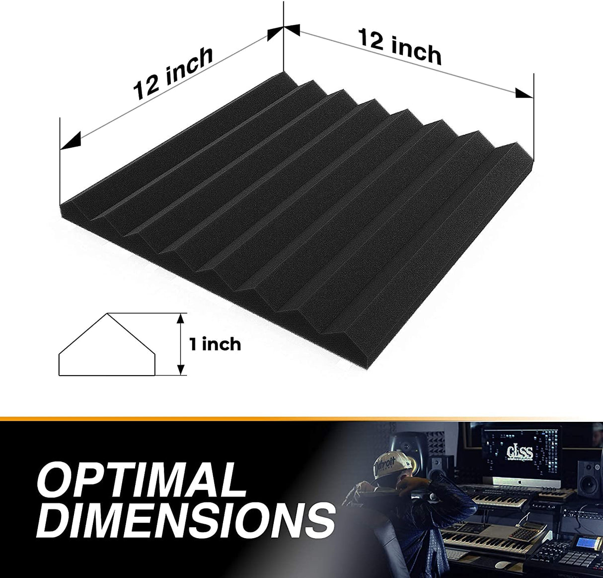 52 Pack Acoustic Panels 1 X 12 X 12 Inches - Acoustic Foam - High Density- Soundproof Studio Wedges - Charcoal audiosoul