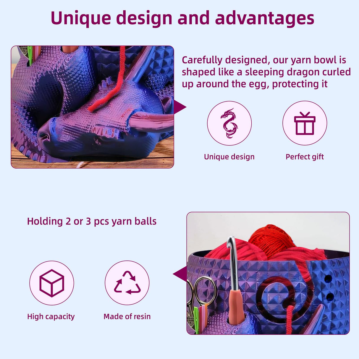 ZRINION Fantasy Dragon and Egg Large Yarn Bowl for Crocheting, Knitting, Perfect Gifts, 8.66" x 7.09" x 4.92" ZRINION