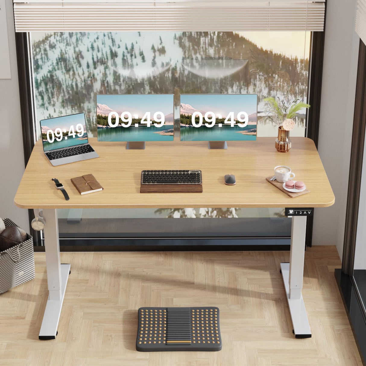 Furmax Electric Height Adjustable Standing Desk 55 x 24 Inches Large Sit Stand Up Desk Home Office Computer Desk Memory Preset with T-Shaped Metal Bracket, Nature Furmax