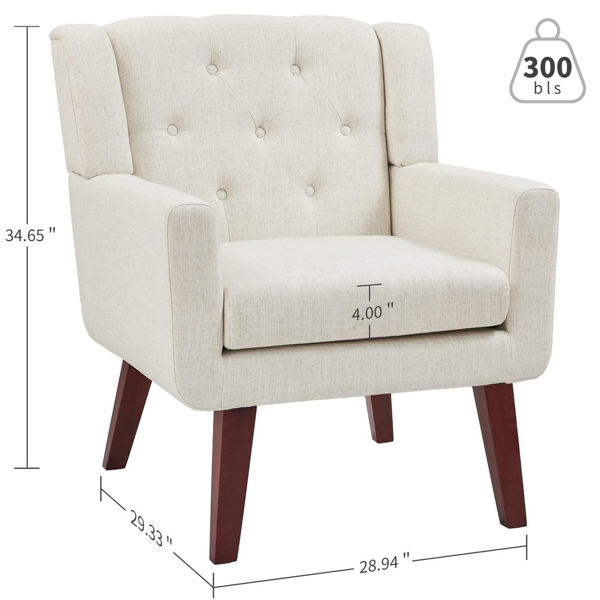 Accent Reading Chair Button-Tufted Upholstered Comfy Mid Century Modern Chair with Linen Fabric Lounge Arm Chairs for Living Room Bedroom (Beige) Living&Giving