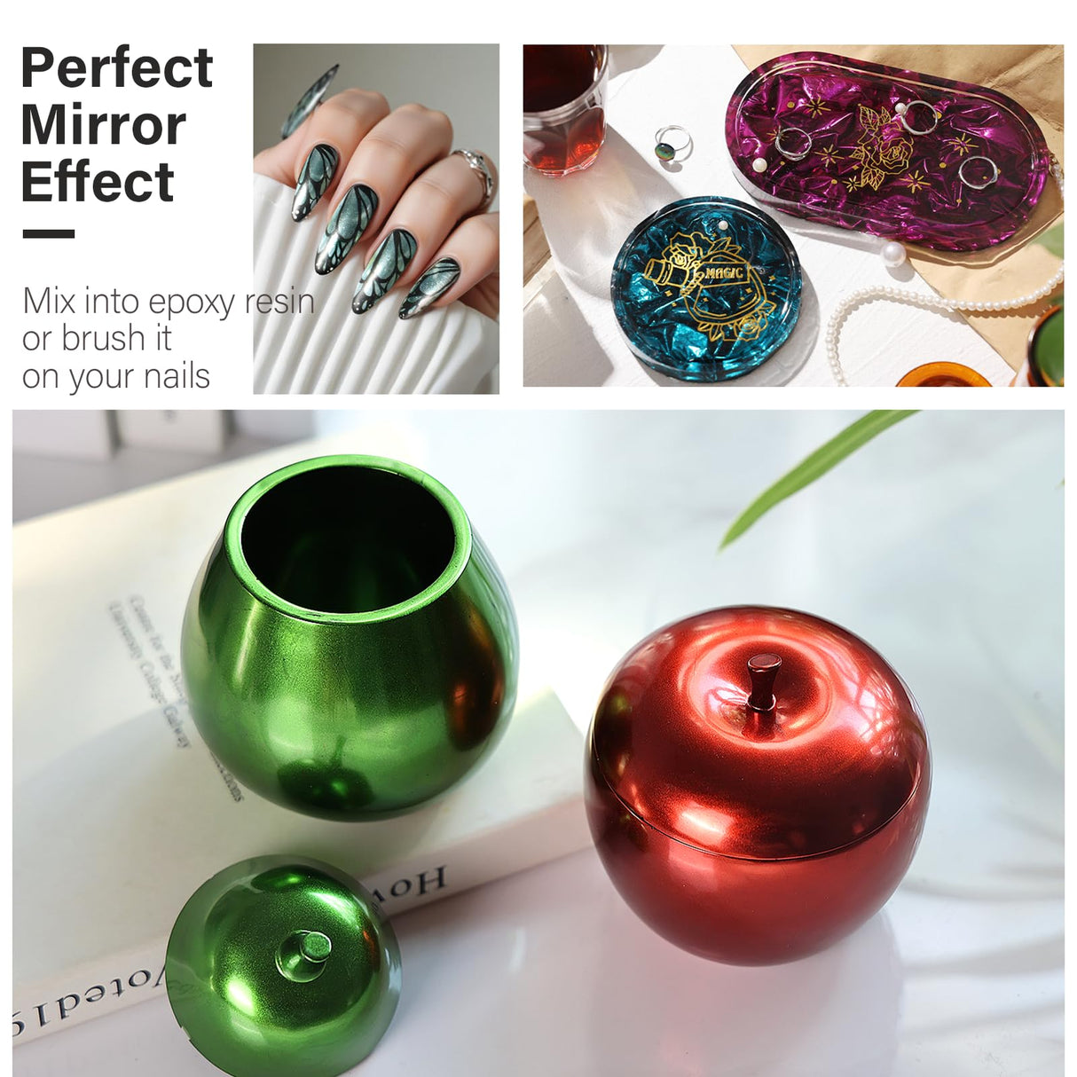 LET'S RESIN Chrome Powder,10 Colors Metallic Mirror Effect Chrome Powder for Nail, Holographic Pigment for Epoxy Resin, Slime, Crafting, Tumbler, Oil Painting LET'S RESIN