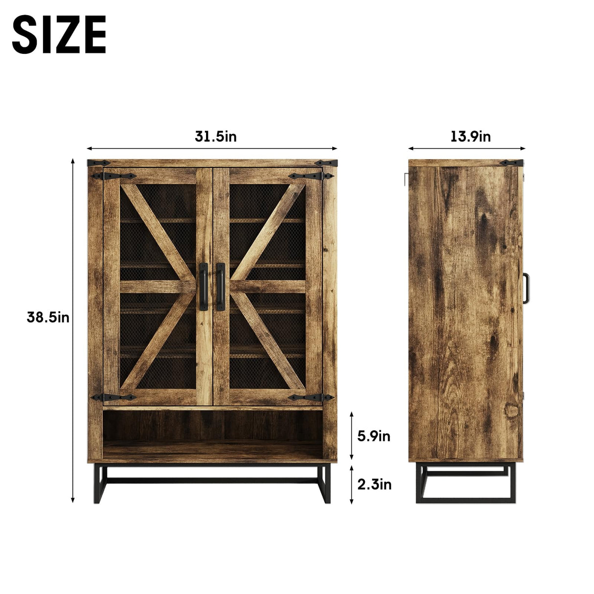 Maupvit Farmhouse Shoe Cabinet with Doors, 6-Tier Shoes Rack Shoe Storage Organizer with Adjustable Shelves & Metal Legs, Rustic Shoe Storage Cabinet for Entryway, Hallway, Closet, Living Room Maupvit