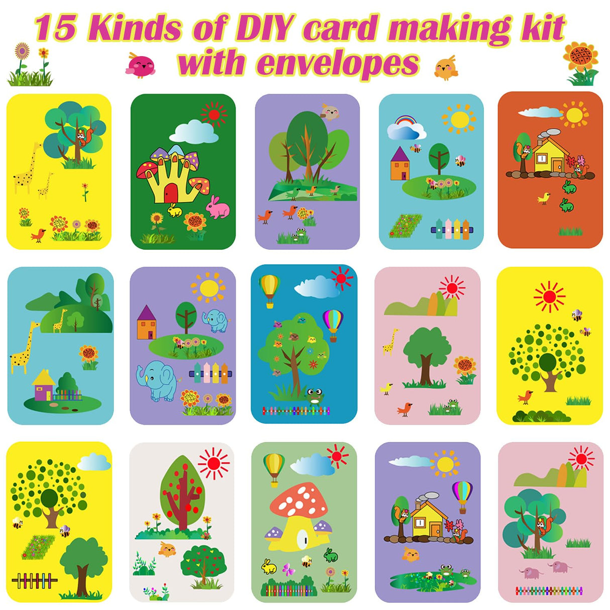 EAJASUCE 15 Sets Card Making Kits for Kids, Greeting Card Making Kits, Thank You Card Kits, Craft DIY Handmade Card Making Supplies EAJASUCE