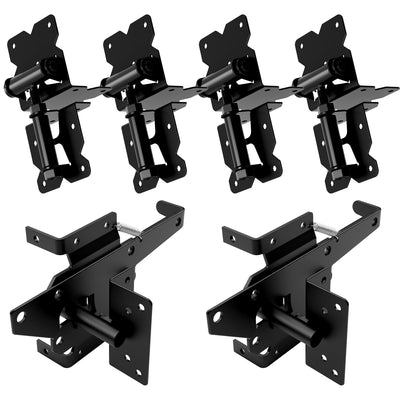 WINSOON Stainless Steel Self Closing Gate Hinge and Latch Hardware Kit, Heavy Duty Adjustable Tension Gate Hinges 4-Pack & 2-Automatic Latch, Gate Hardware Kit for Wood/Vinyl Fence Gate