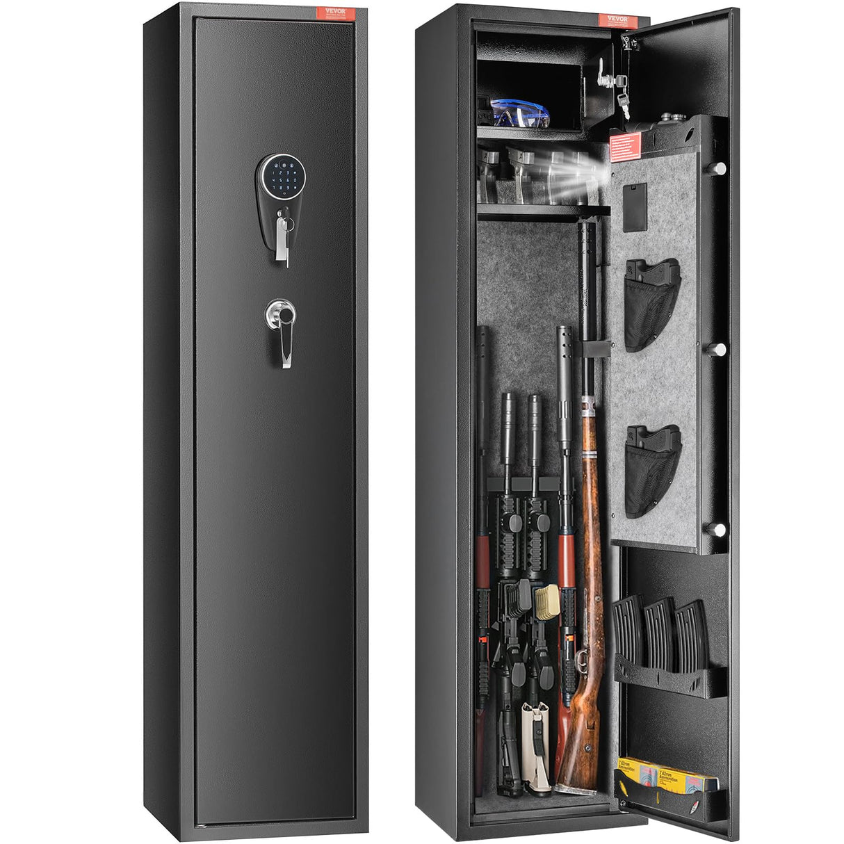VEVOR 7-8 Rifles Gun Safe, Rifle Safe with Digital Keypad & Lock, Gun Storage Cabinet with Built-in Storage Locker, Removable Storage Shelf for Home Long Gun and Pistols VEVOR