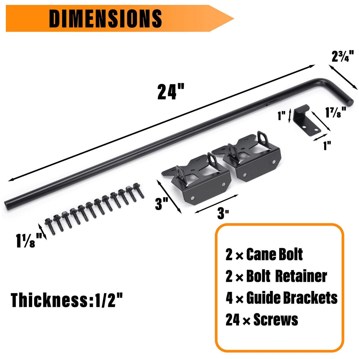 DJSUNPACKING Upgrade 24" Heavy Duty Cane Bolt Gate Drop Rod-Steel Gate Ground Latch Designed for Wood Metal Vinyl Gates or Double Doors Fence-2 Pack DJSUNPACKING