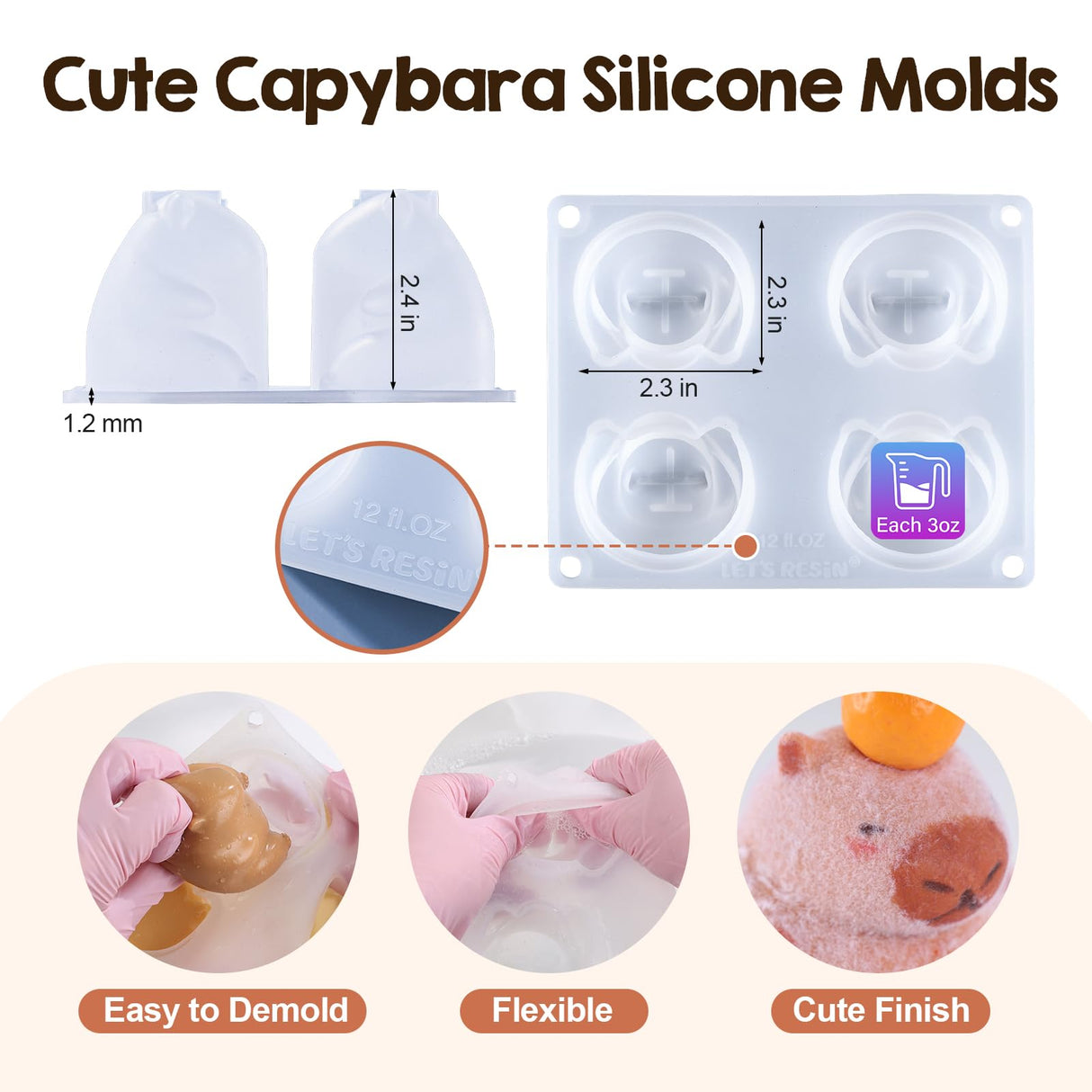 LET'S RESIN 4 Pcs Capybara Silicone Molds for Taba Squishy, Resin Casting, Effortless Demolding Molds for Stress Relief DIY Decompression Gift Home Decor LET'S RESIN