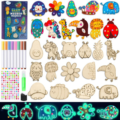EAPHANT Kids Crafts, 15 PCS Arts and Crafts Painting Kits for Kids Activities Wooden Magnets to Paint