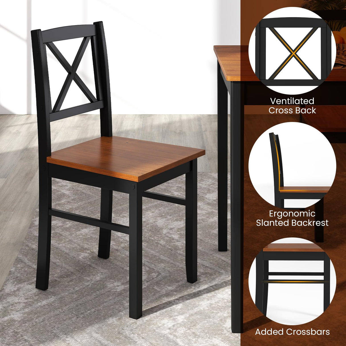 Tangkula 5-Piece Mid-Century Modern Dining Table Set for 4, Wooden Kitchen Table and Chairs, Compact Rubber Wood Dining Room Set for Small Spaces, Kitchen & Living Room Tangkula