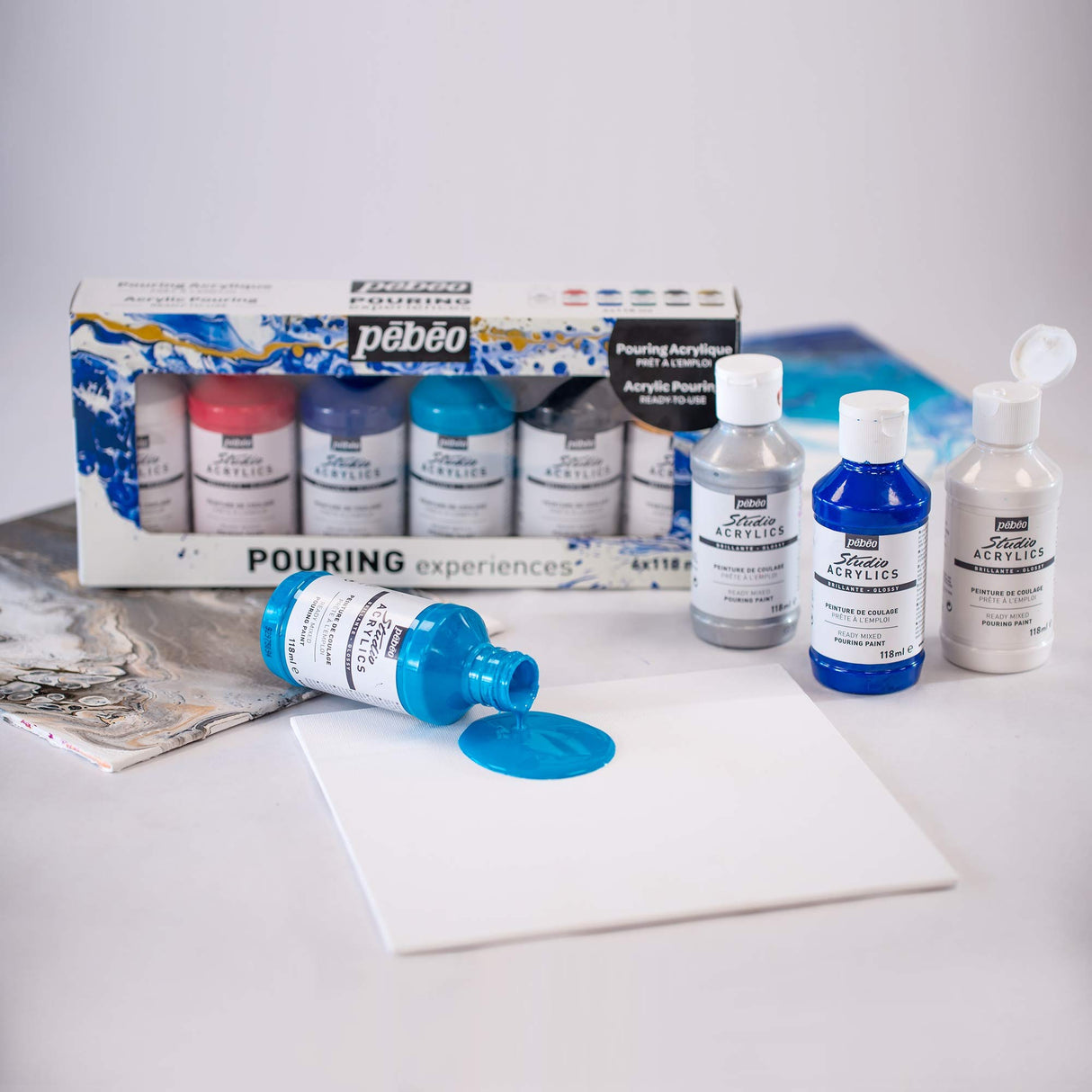 Pébéo Acrylic Pouring Paint Starter Kit - Art and Painting Supplies, Ready-To-Pour Fluid Medium, 118 Milliliter Bottles, Set of 6 Assorted Colors PEBEO