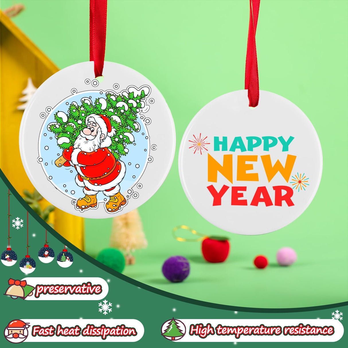 HTVRONT Ceramic Sublimation Ornament Blanks 12PCS - Sublimation Christmas Ornament Blanks Ceramic Decorations - Baby Shower Decorations Sublimation Ornaments with Red Strings (12PCS) HTVRONT