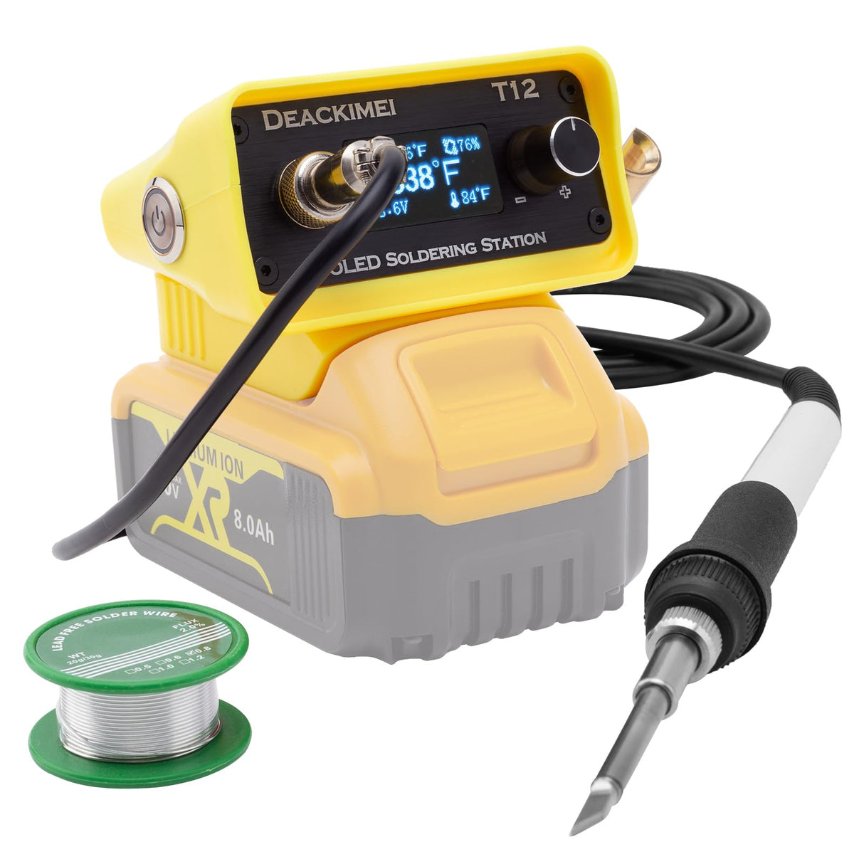 Deackimei Cordless Soldering Iron Station for Dewalt 20V Max Battery, Temperature Adjustable, Auto Sleep & Low Voltage Protection, °C/ºF Conversion, OLED Digital Display, Lead-Free Solder (Tool Only) Deackimei