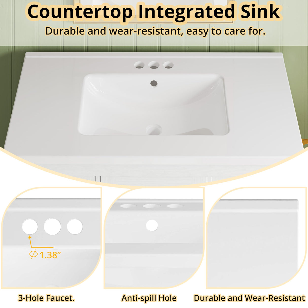 IRONCK Bathroom Vanity with Sink, 36" Modern Undermount Bathroom Sink Cabinet with 4 Drawers&Open Shelf, Vanity Sink with Charging Station and Door Shelves, White IRONCK