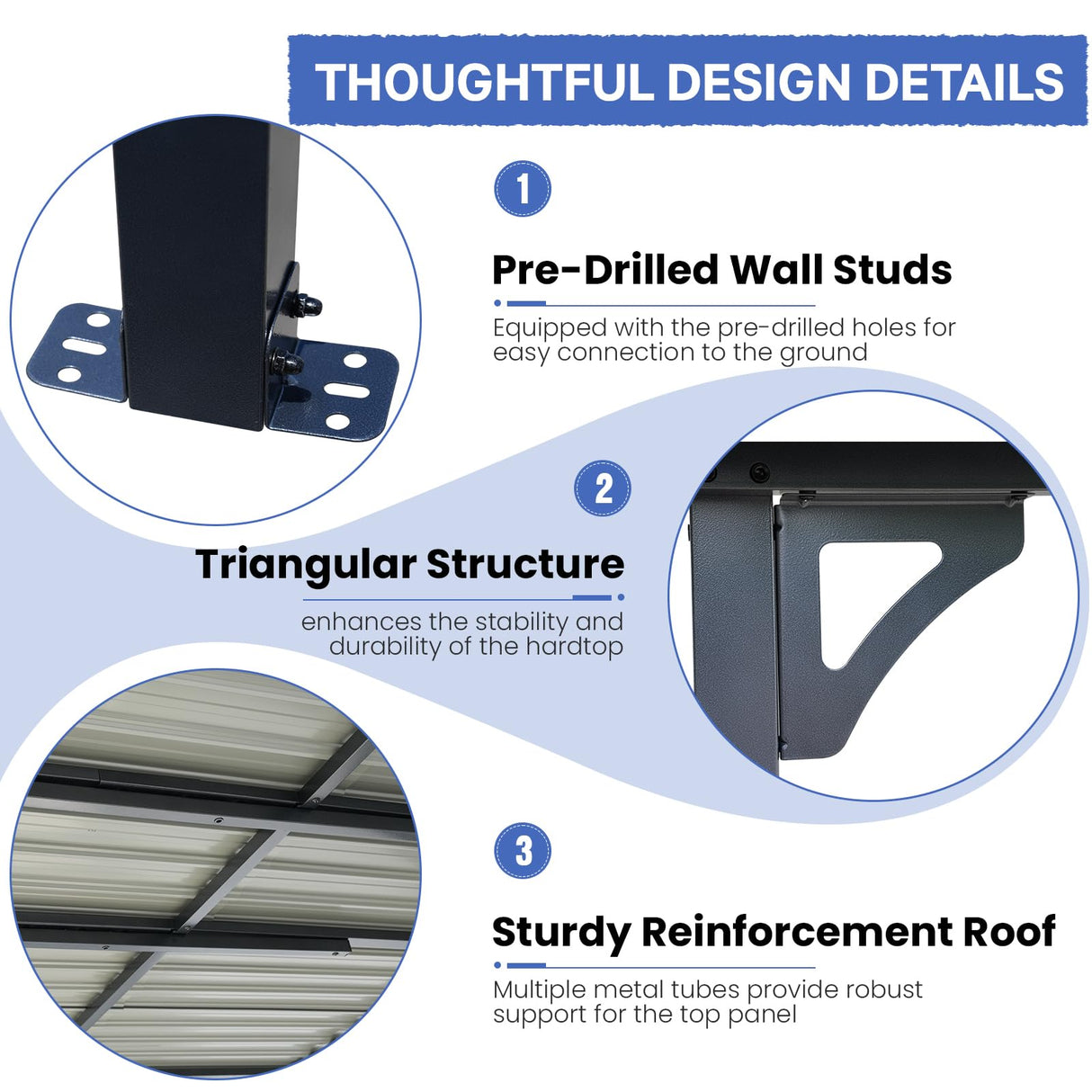 SUNSITT 8’ x 10’ Gazebo, Outdoor Lean to Gazebo Pergola w/Drainage Holes, Wall-Mounted Gazebo with Hard Top Metal Awnings for Patio Backyard Deck, Dark Grey SUNSITT