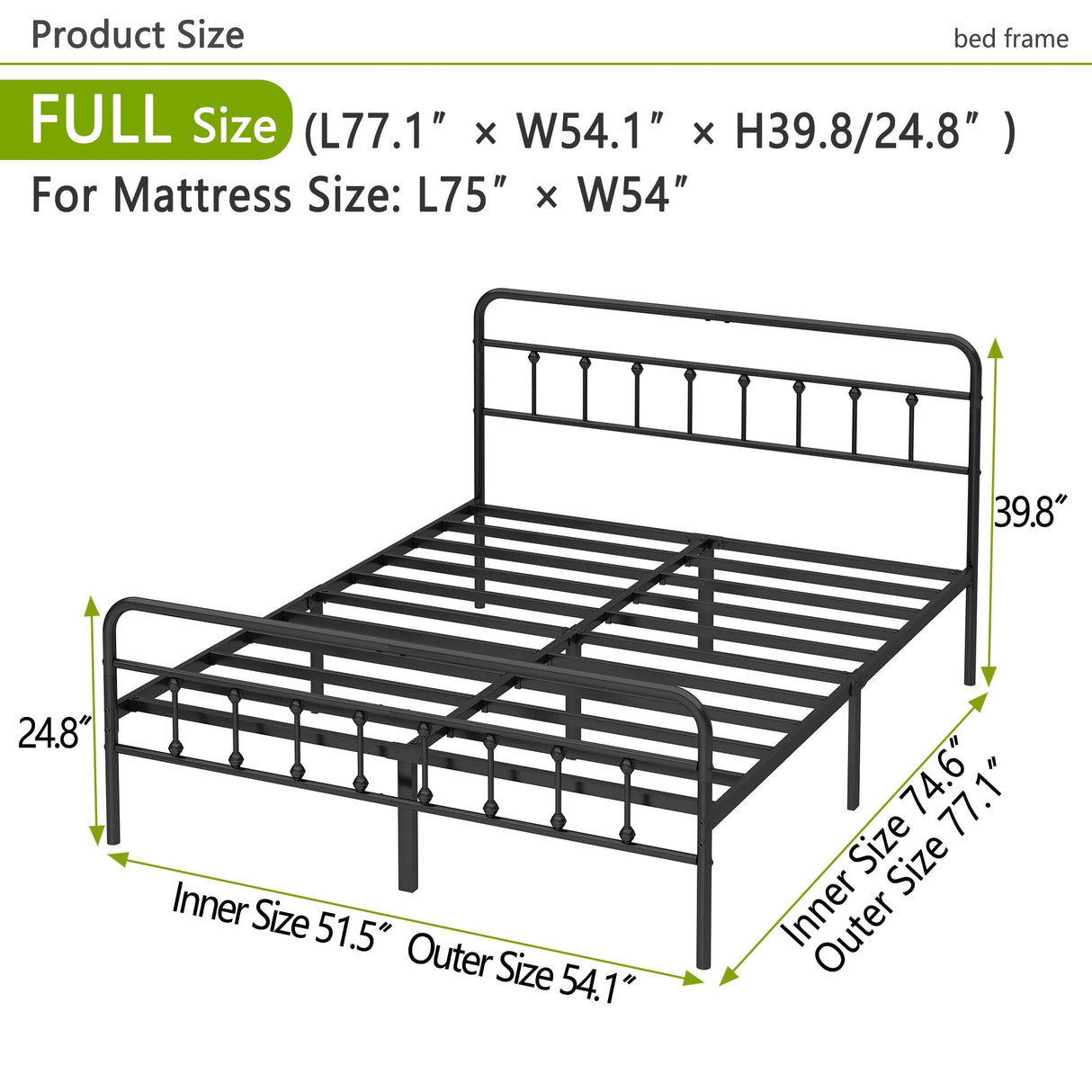 Kujielan Metal Bed Frame - Structurally Stable Heavy Duty Steel Slat Supported Full Bed Frames,No Box Spring Needed for Easy Removal and Transport. Kujielan