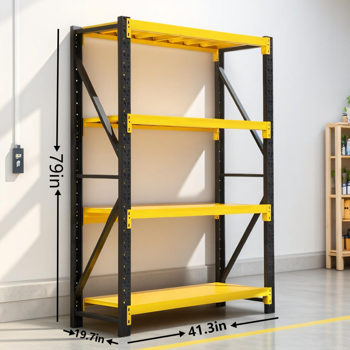 78.74,Storage Shelves 3000lbs Garage Metal Shelving Heavy Duty Garage Shelves Adjustable Storage Shelves for Industrial, Factory,41" W X 19.6" D X 78.74" H (Yellow and Black, W41.3*D19.7*H78.7) Generic